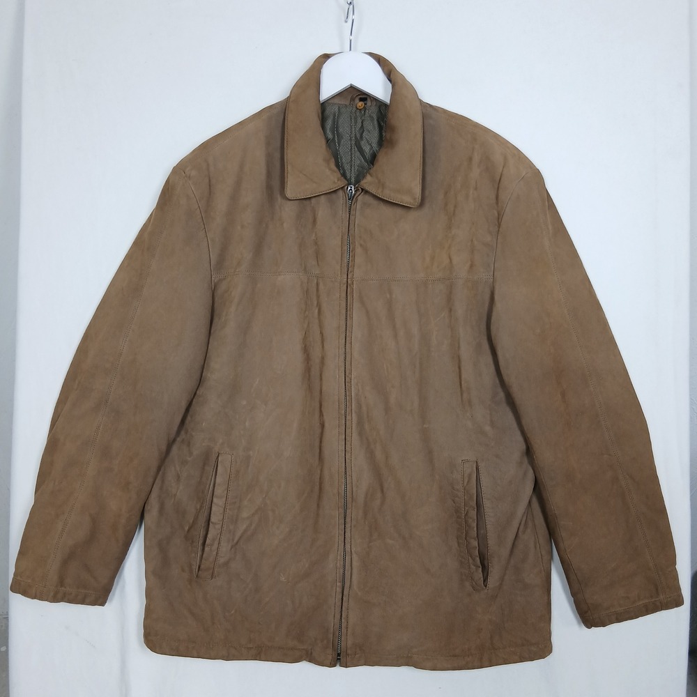 Westbury C&A Brown Cowhide Nubuck Leather Jacket Mens Large Quilted Lining Zip
